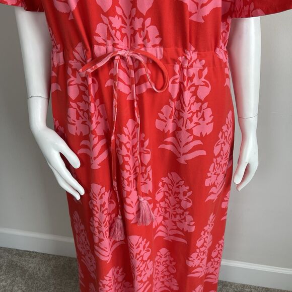 Spartina 449 Blakelynn Midi Dress Drawstring Cotton Knit Red Floral Large Resort - Picture 5 of 16